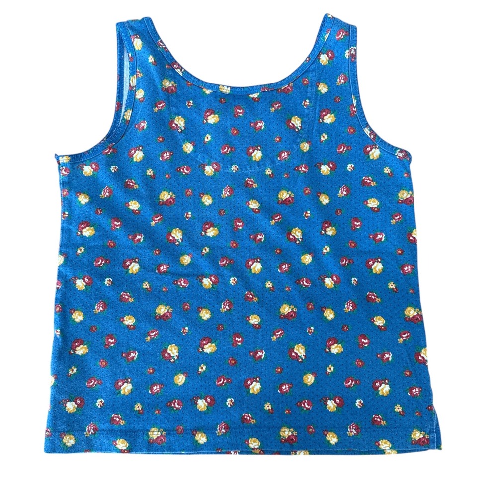 Lauren Ralph Lauren Floral Polka Dot Tank Top Vintage 90s Cotton PS Navy Blue - Picture 2 of 7